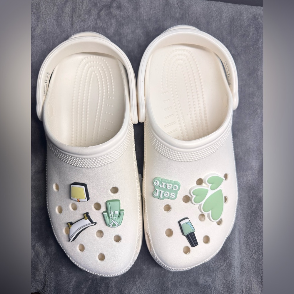 CROCS White Sandals with Green Accents